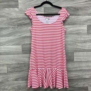 Tommy Bahama Spa Swim Dress Women Small‎ Pink Stripe Flutter Sleeve Ruffle Hem